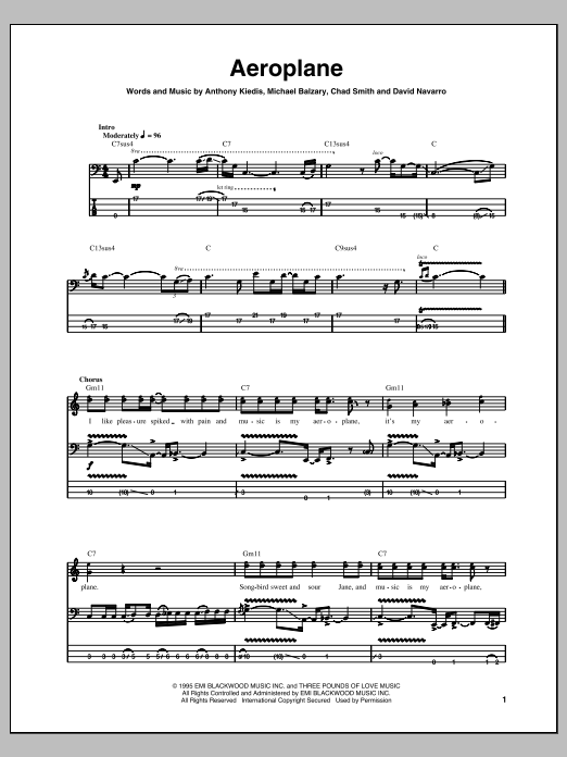 Download Red Hot Chili Peppers Aeroplane Sheet Music