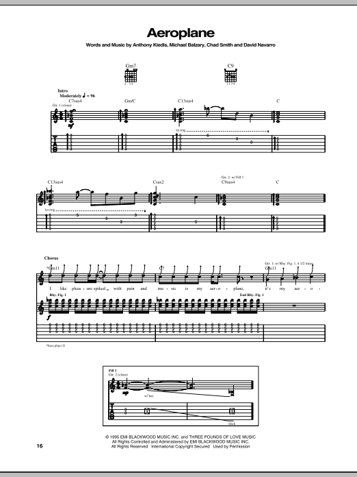 Download Red Hot Chili Peppers Aeroplane Sheet Music