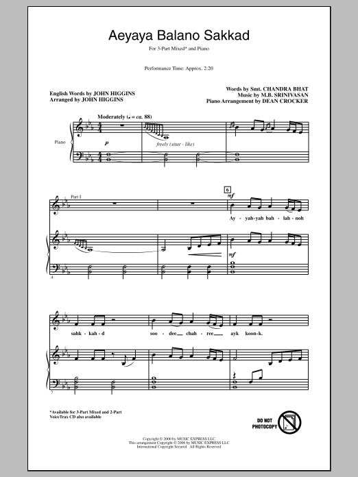 Download John Higgins Aeyaya Balano Sakkad Sheet Music