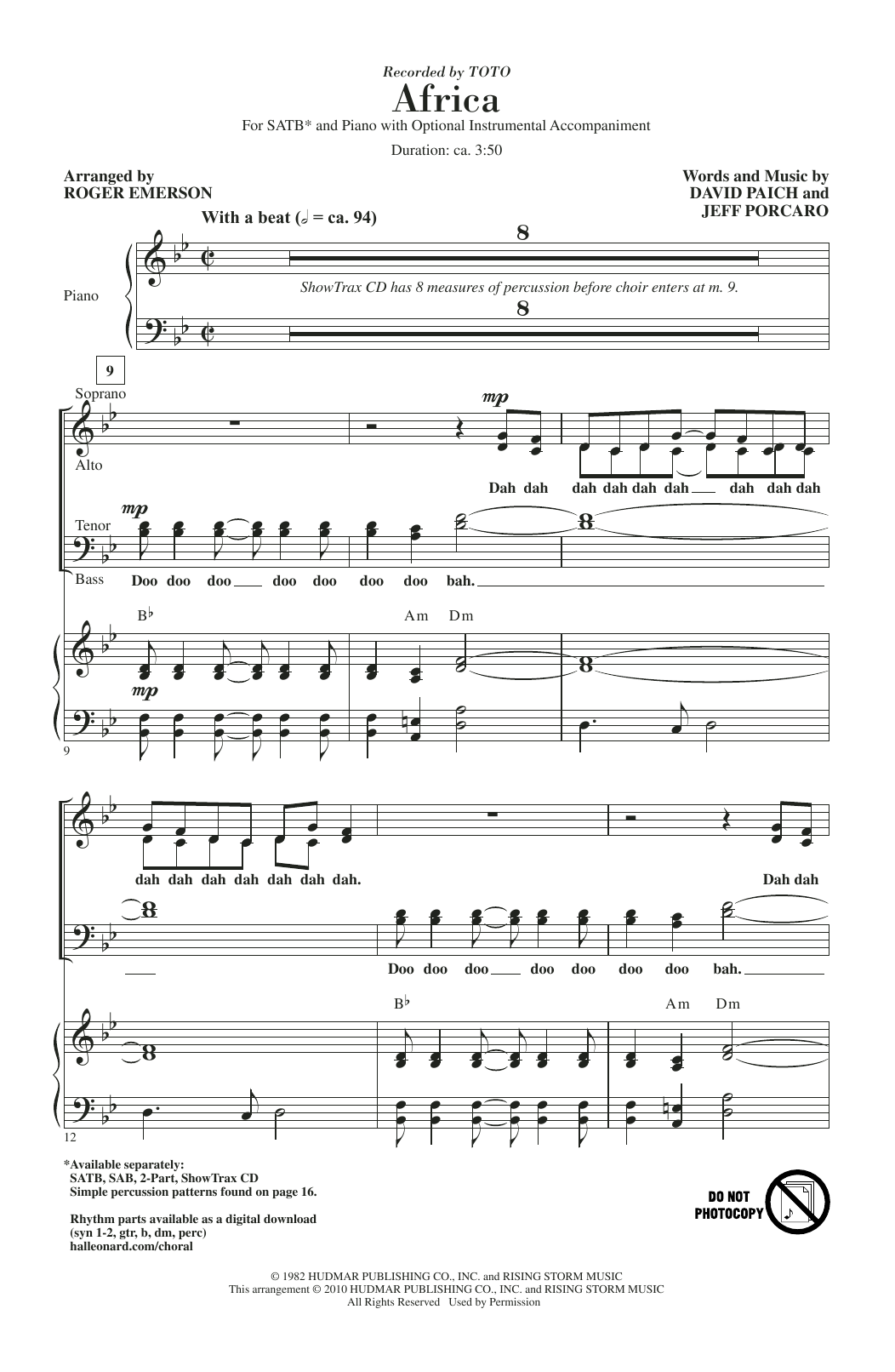 Download Toto Africa (arr. Roger Emerson) Sheet Music
