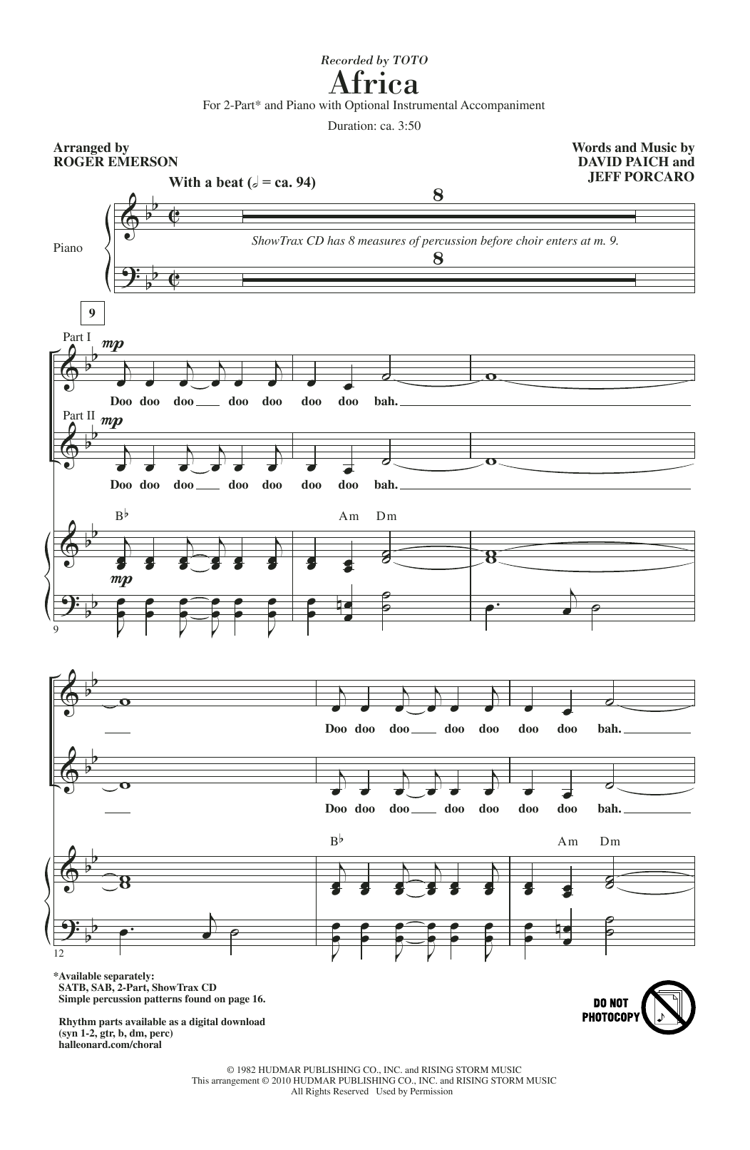 Download Toto Africa (arr. Roger Emerson) Sheet Music