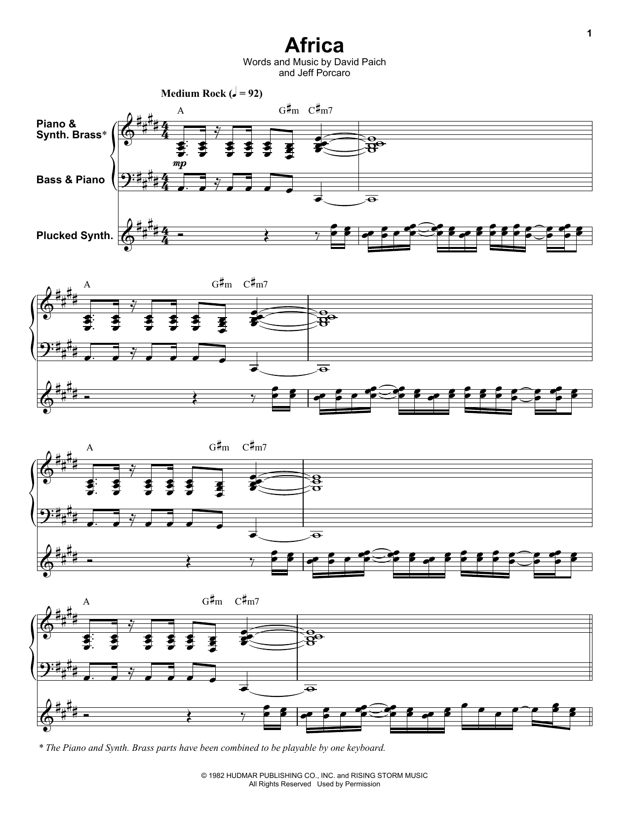 Download Toto Africa Sheet Music