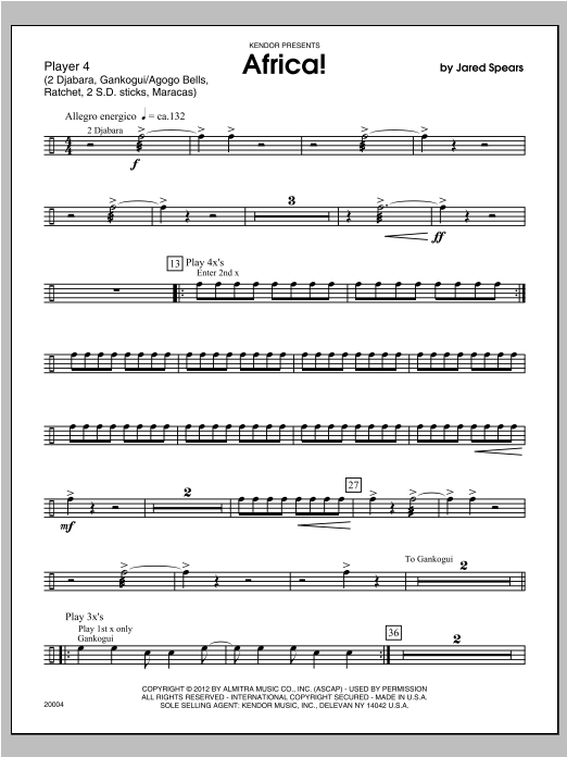 Download Spears Africa! - Percussion 4 Sheet Music