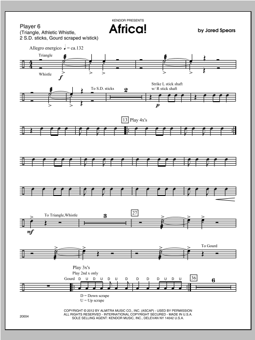 Download Spears Africa! - Percussion 6 Sheet Music