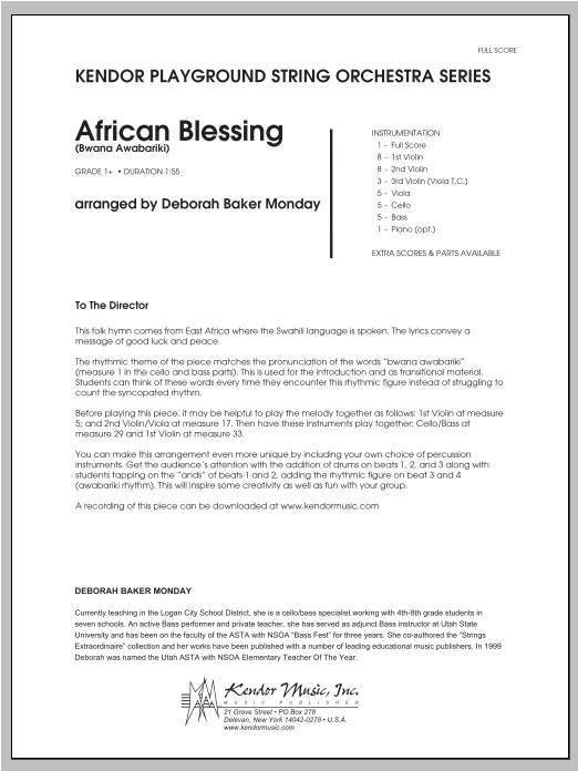 Download Deborah Baker Monday African Blessing (Bwana Awabariki) - Fu Sheet Music