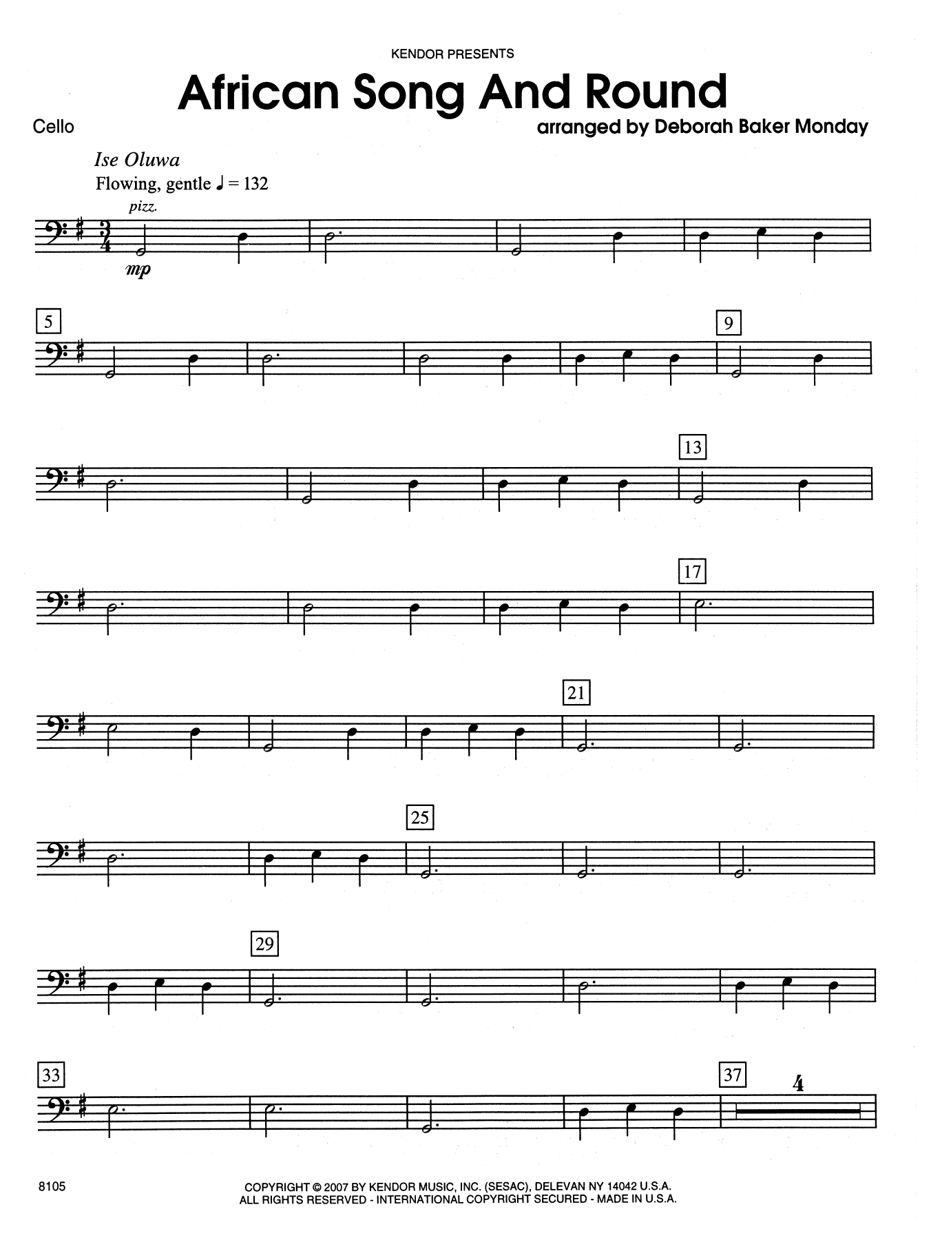 Download Deborah Baker Monday African Song And Round - Cello Sheet Music