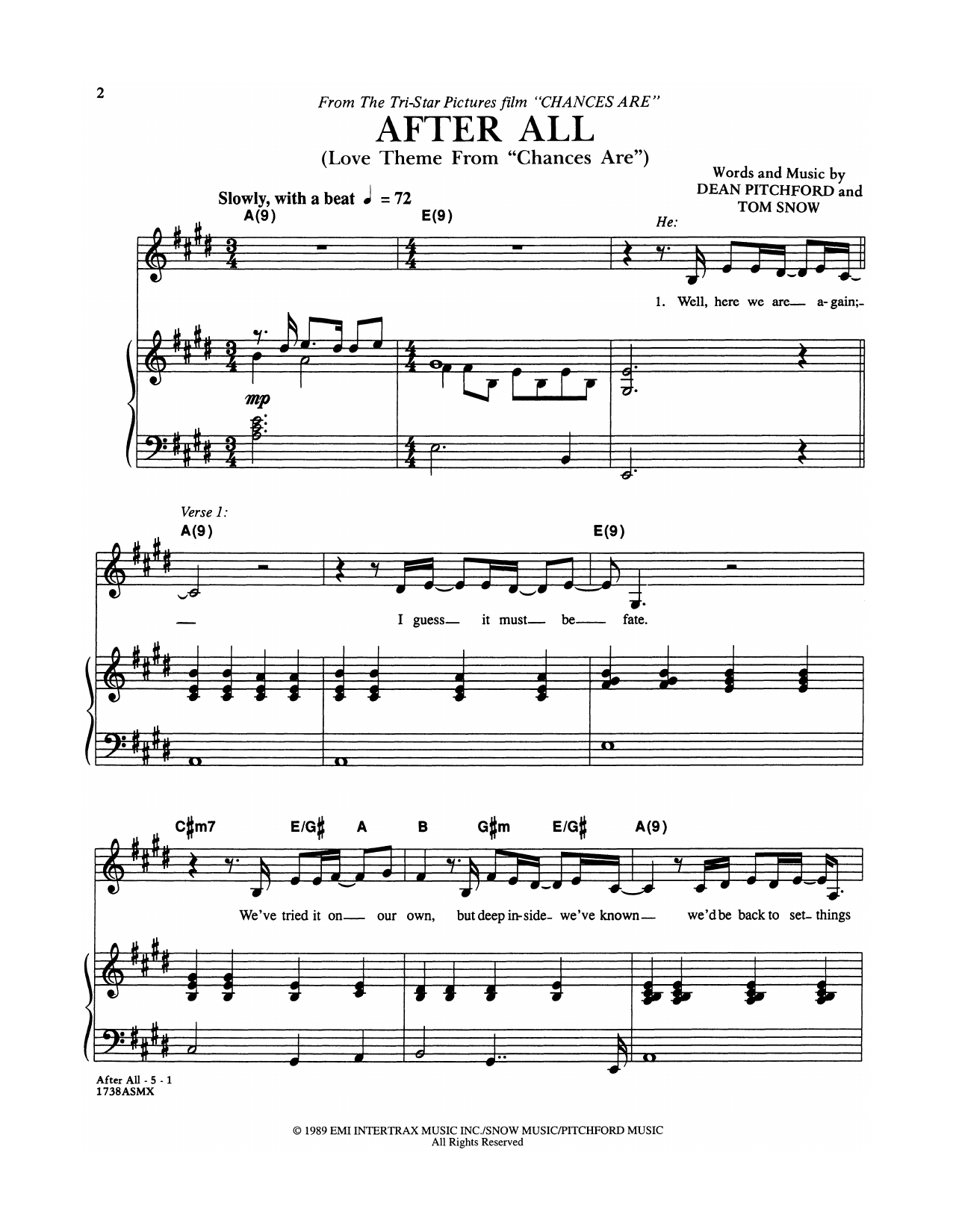 Download Cher and Peter Cetera After All (Love Theme from Chances Are) Sheet Music