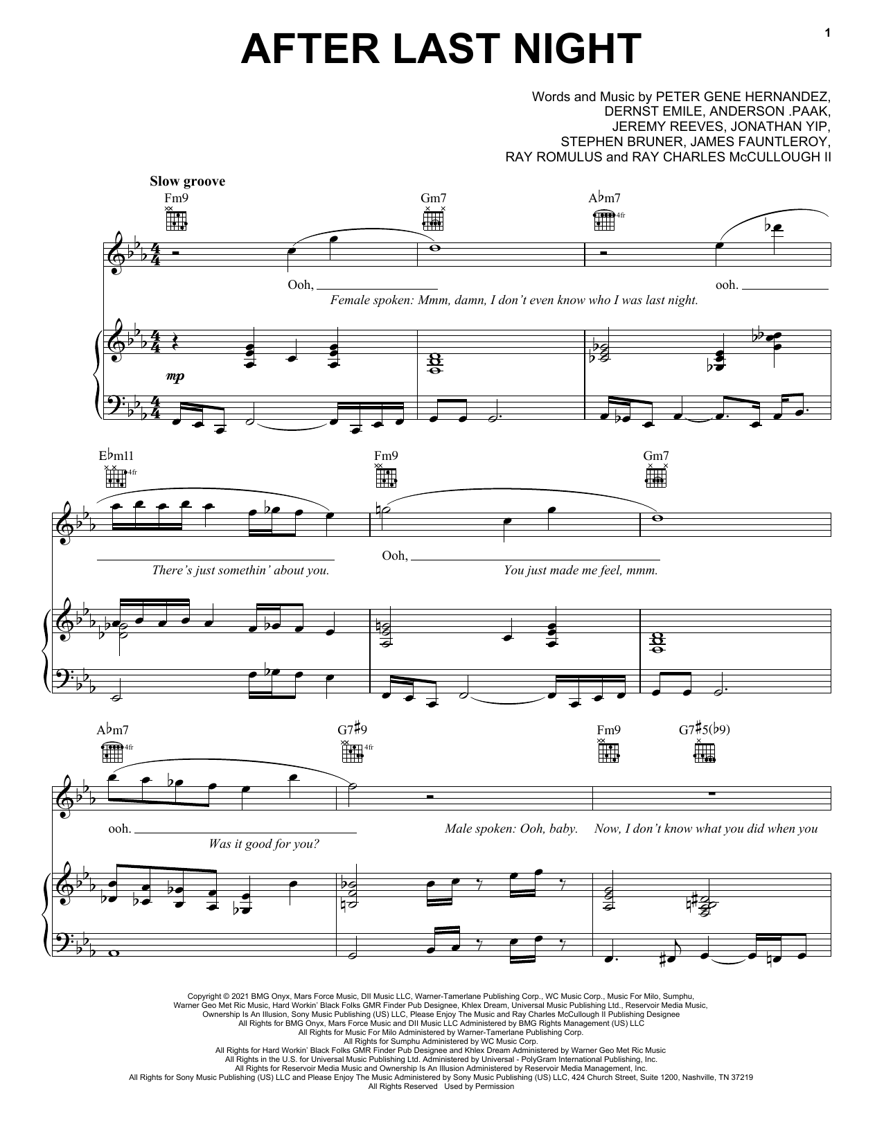 Download Silk Sonic After Last Night Sheet Music
