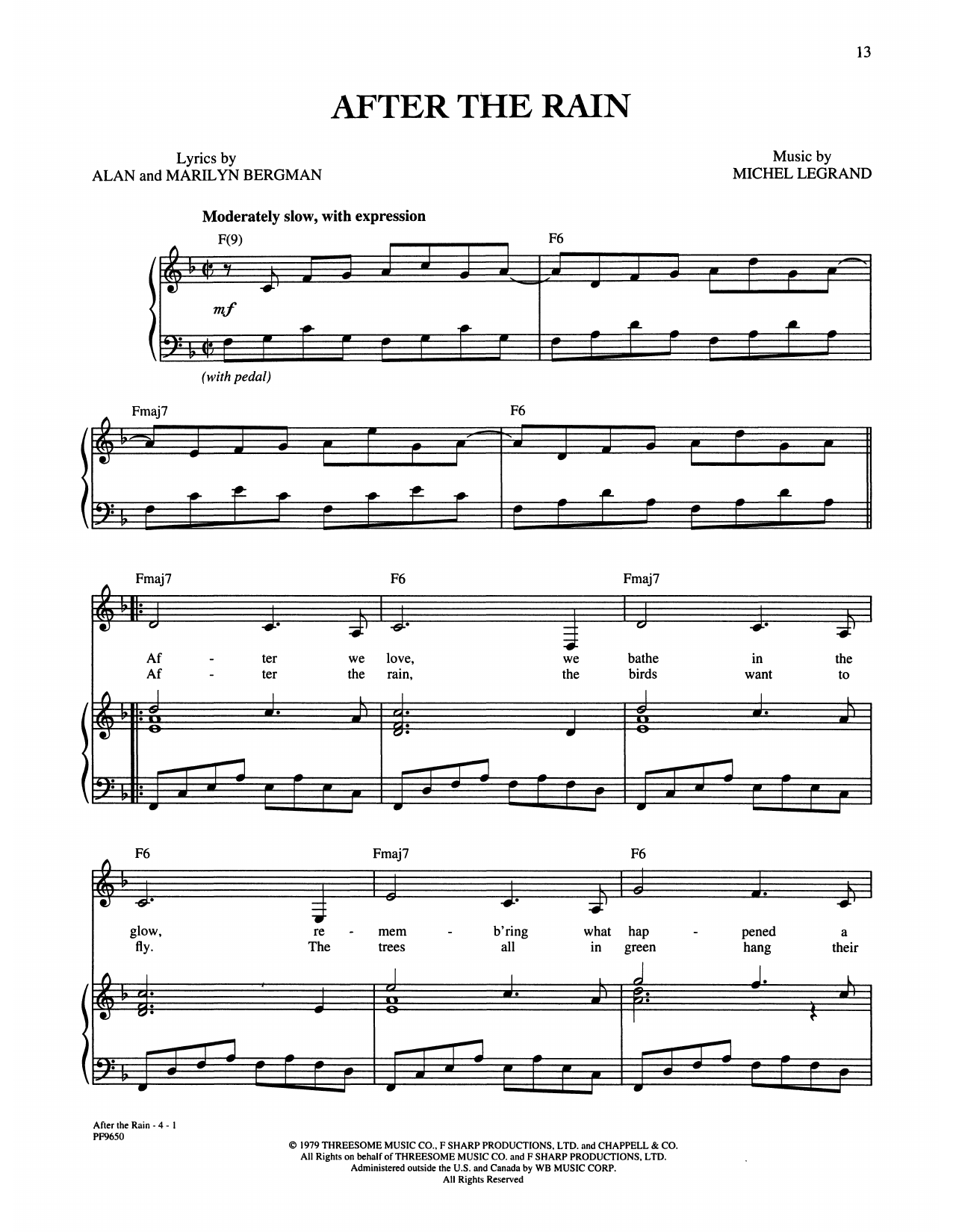 Download Alan and Marilyn Bergman and Michel After The Rain Sheet Music
