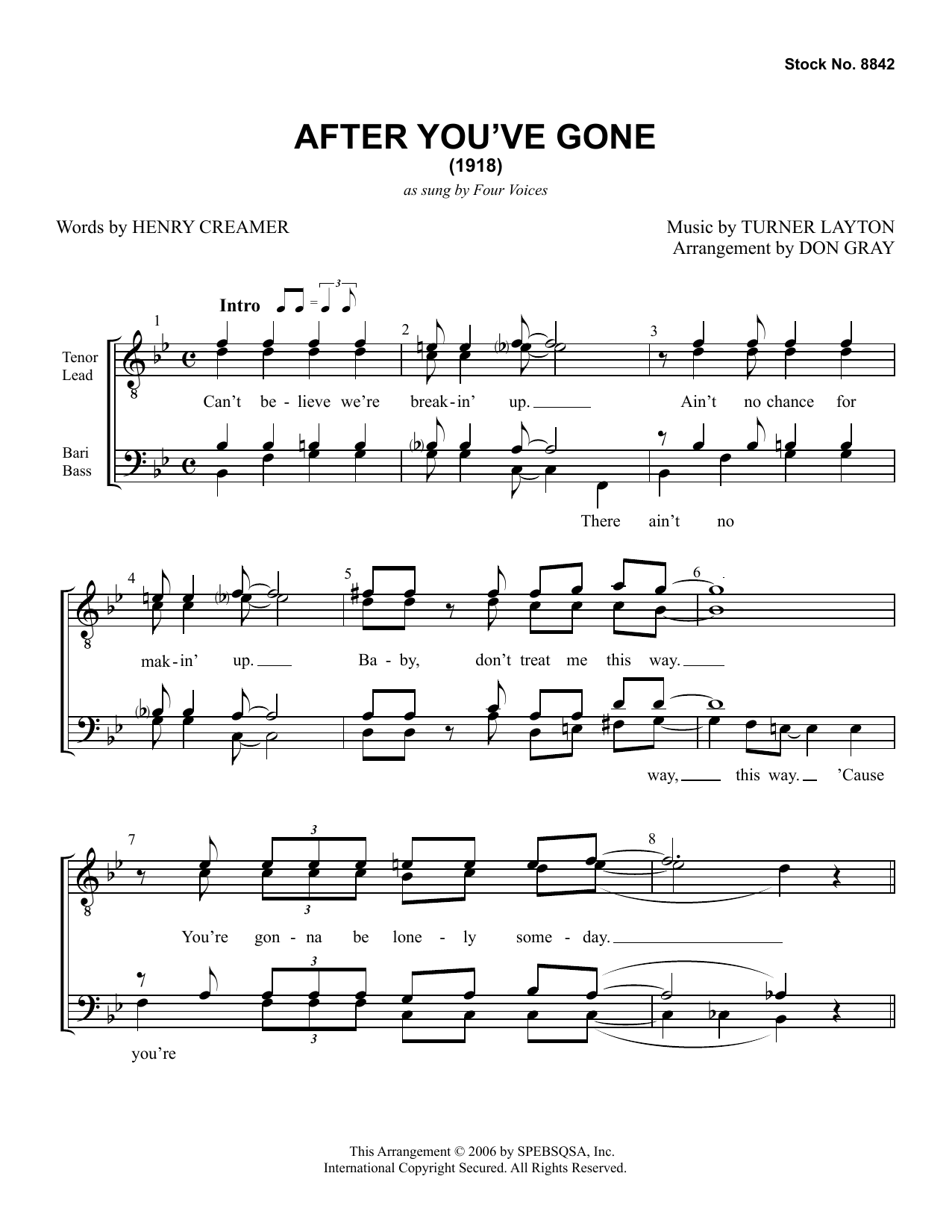 Download Four Voices After You've Gone (arr. Don Gray) Sheet Music