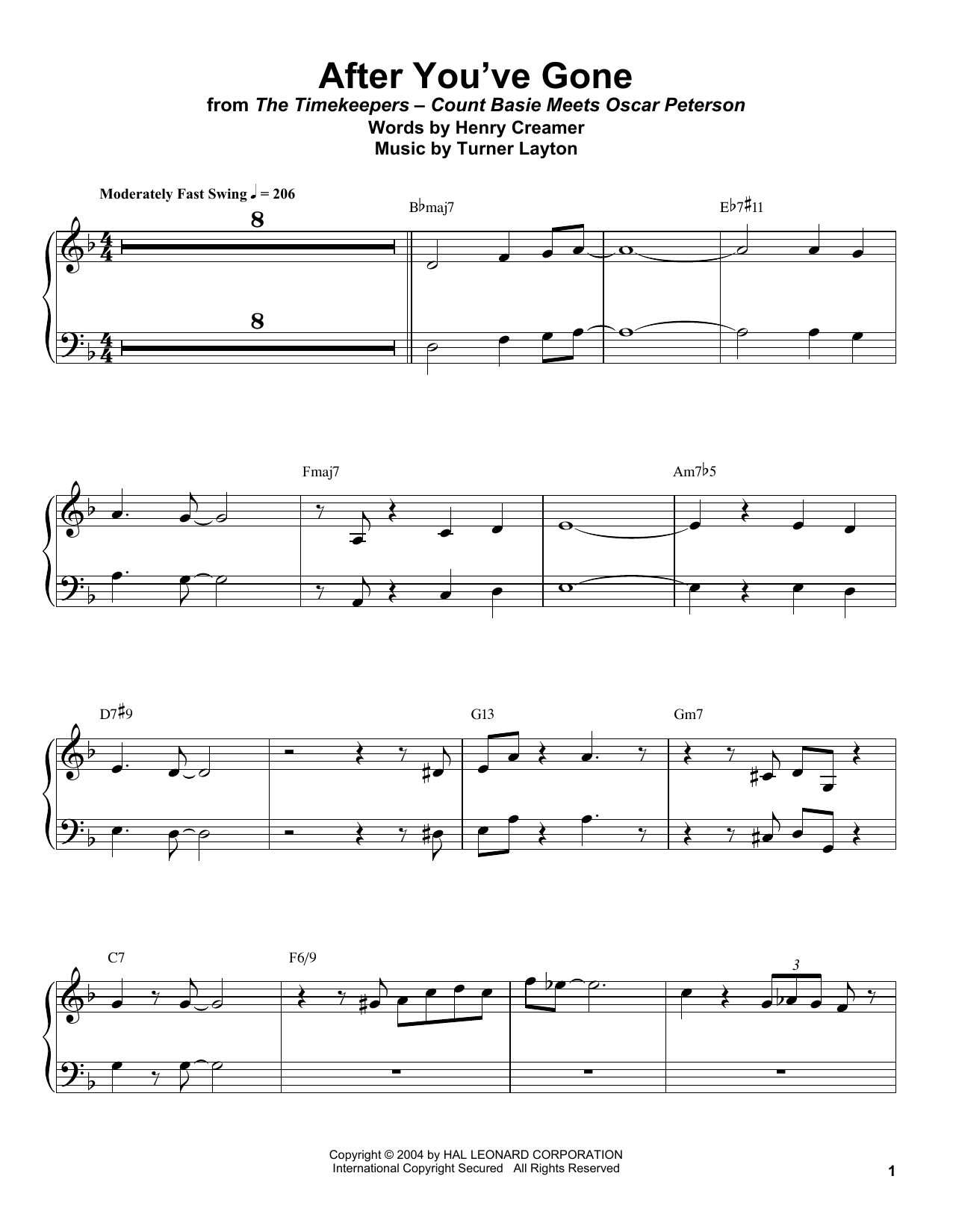 Download Count Basie After You've Gone Sheet Music