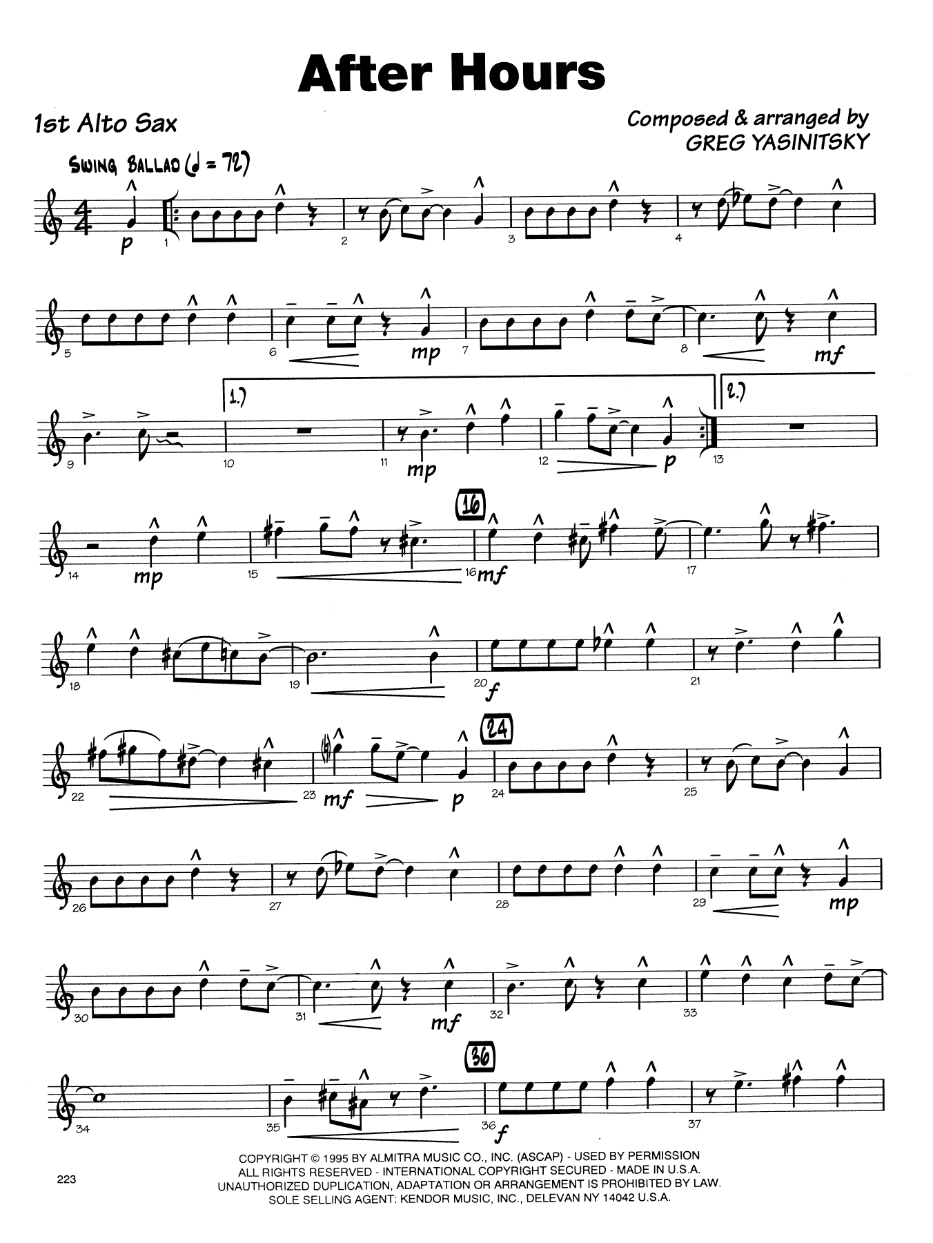 Download Gregory Yasinitsky After Hours - 1st Eb Alto Saxophone Sheet Music
