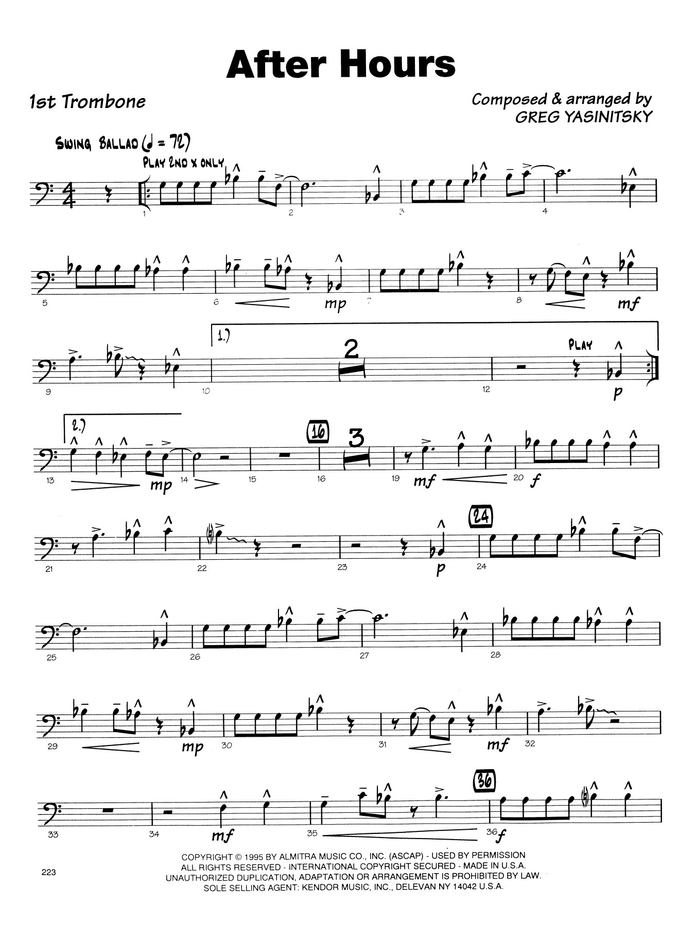 Download Gregory Yasinitsky After Hours - 1st Trombone Sheet Music