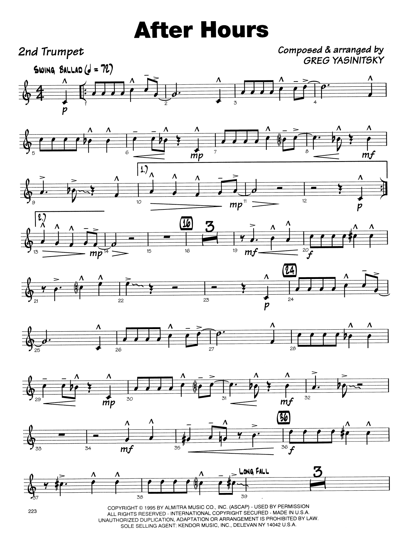 Download Gregory Yasinitsky After Hours - 2nd Bb Trumpet Sheet Music