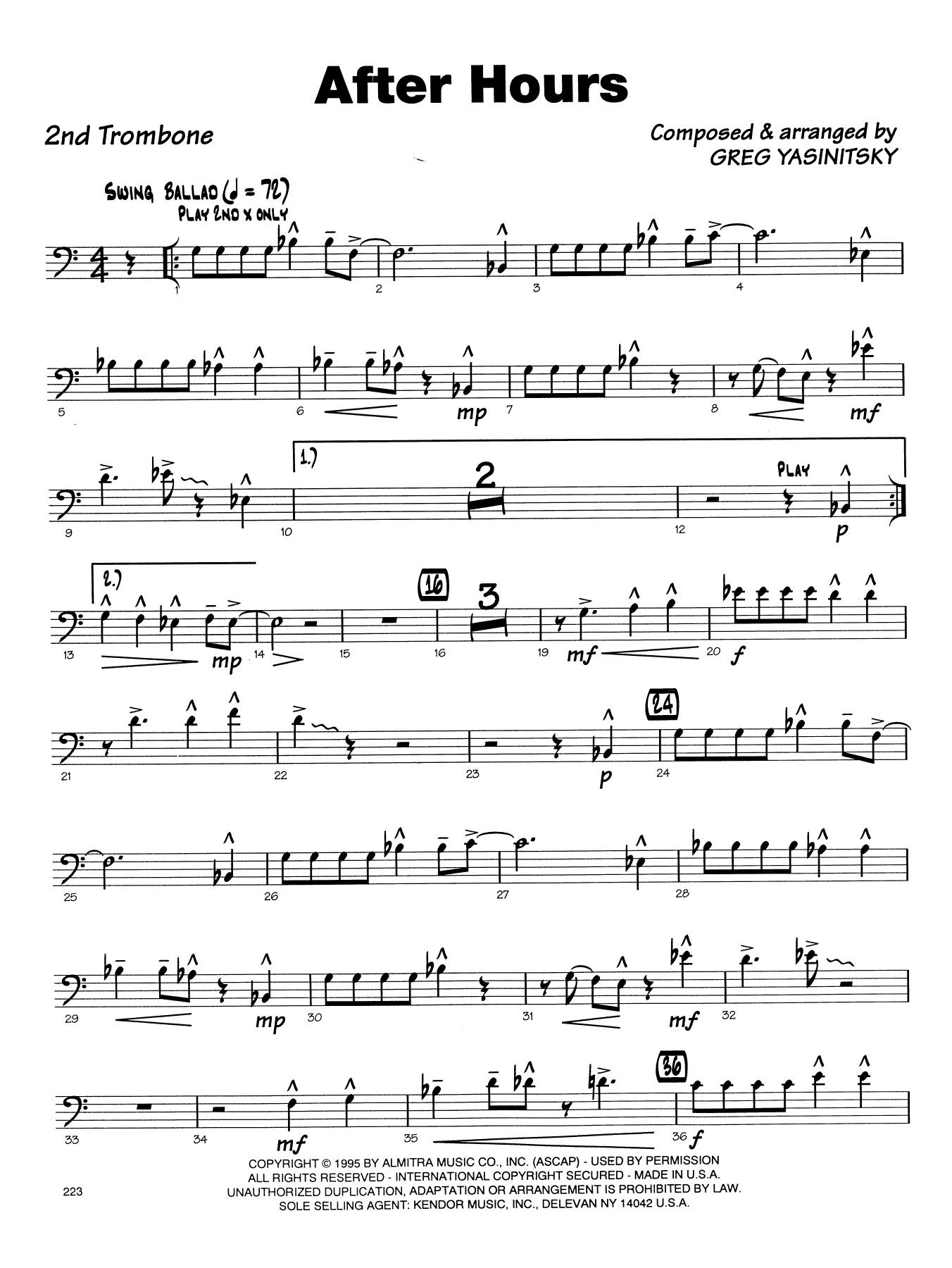 Download Gregory Yasinitsky After Hours - 2nd Trombone Sheet Music