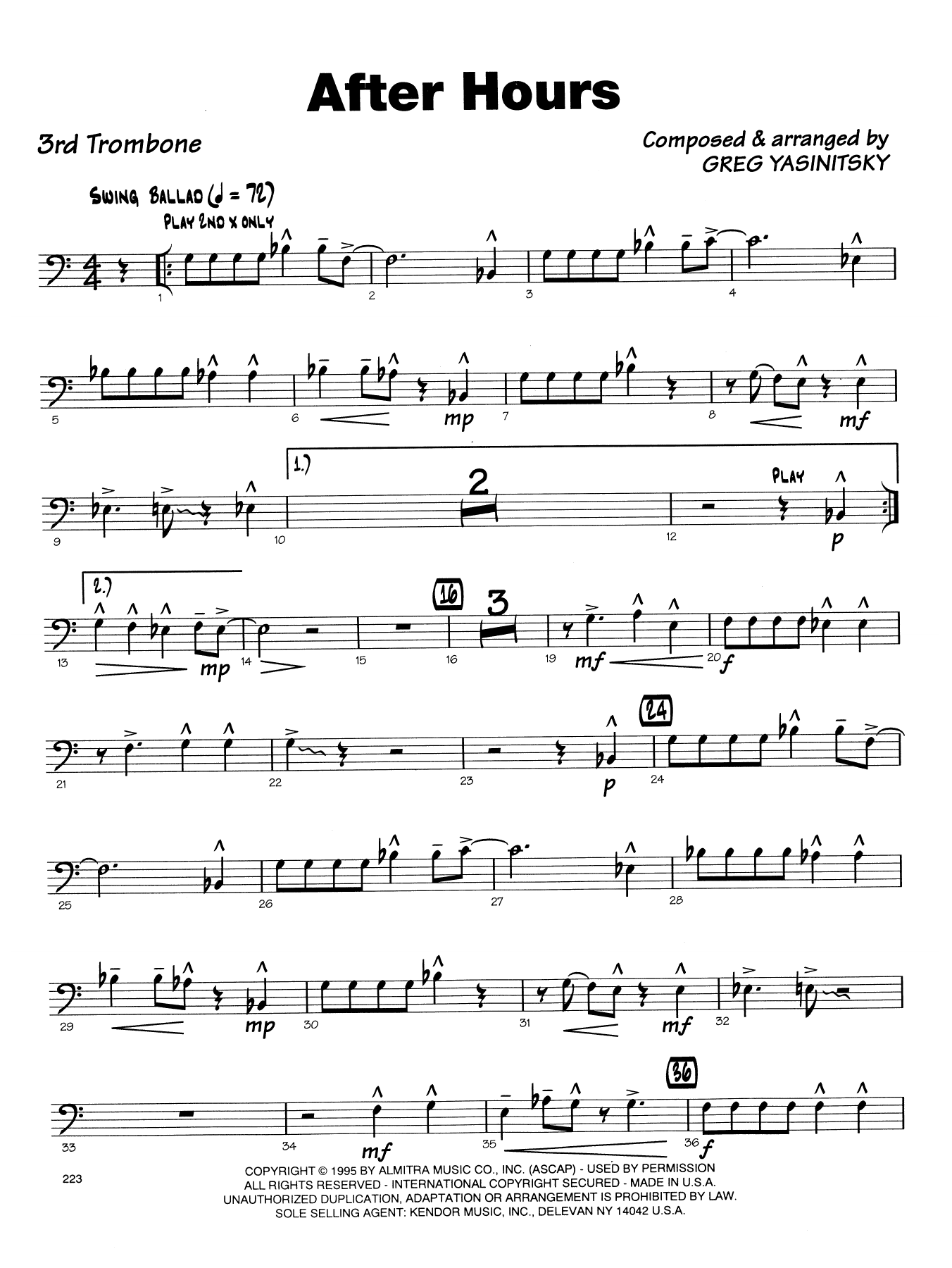 Download Gregory Yasinitsky After Hours - 3rd Trombone Sheet Music