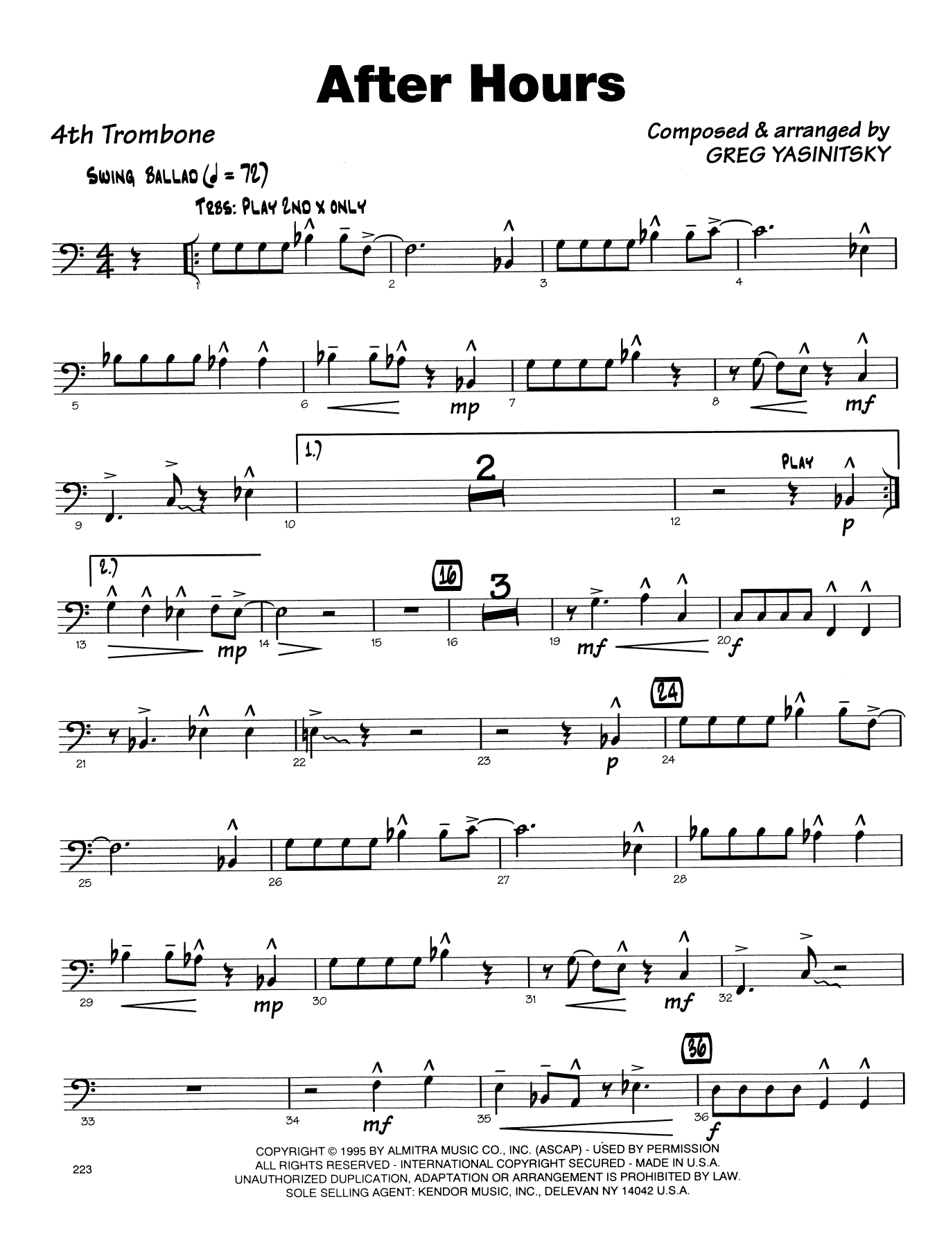Download Gregory Yasinitsky After Hours - 4th Trombone Sheet Music