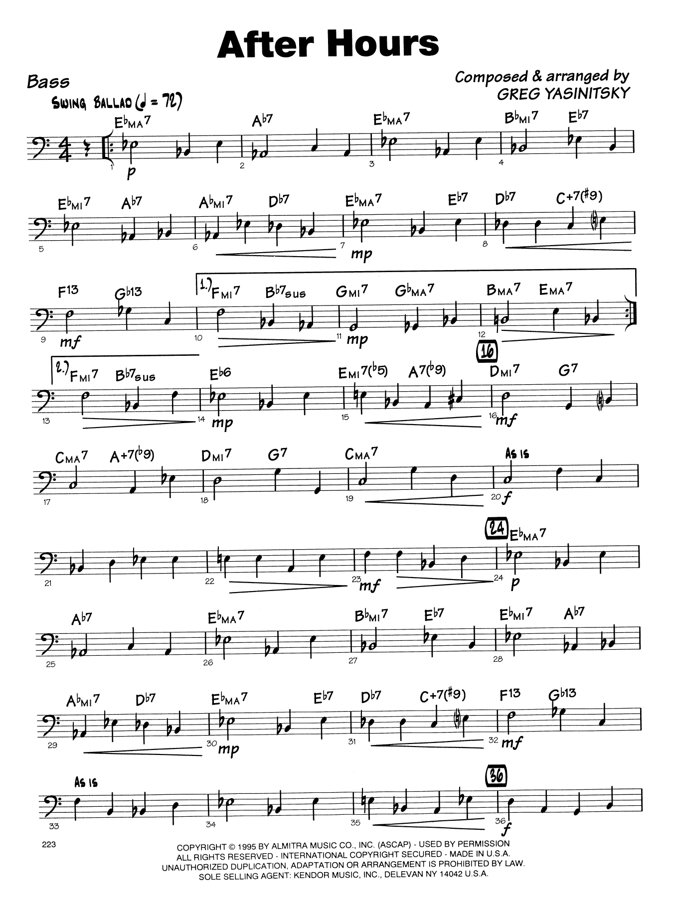Download Gregory Yasinitsky After Hours - Bass Sheet Music