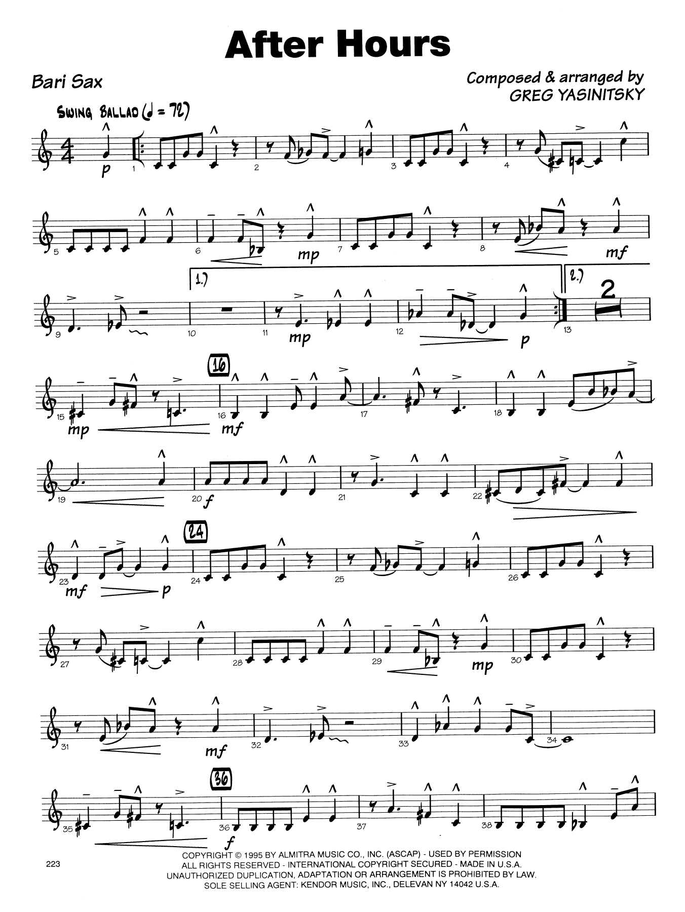 Download Gregory Yasinitsky After Hours - Eb Baritone Saxophone Sheet Music