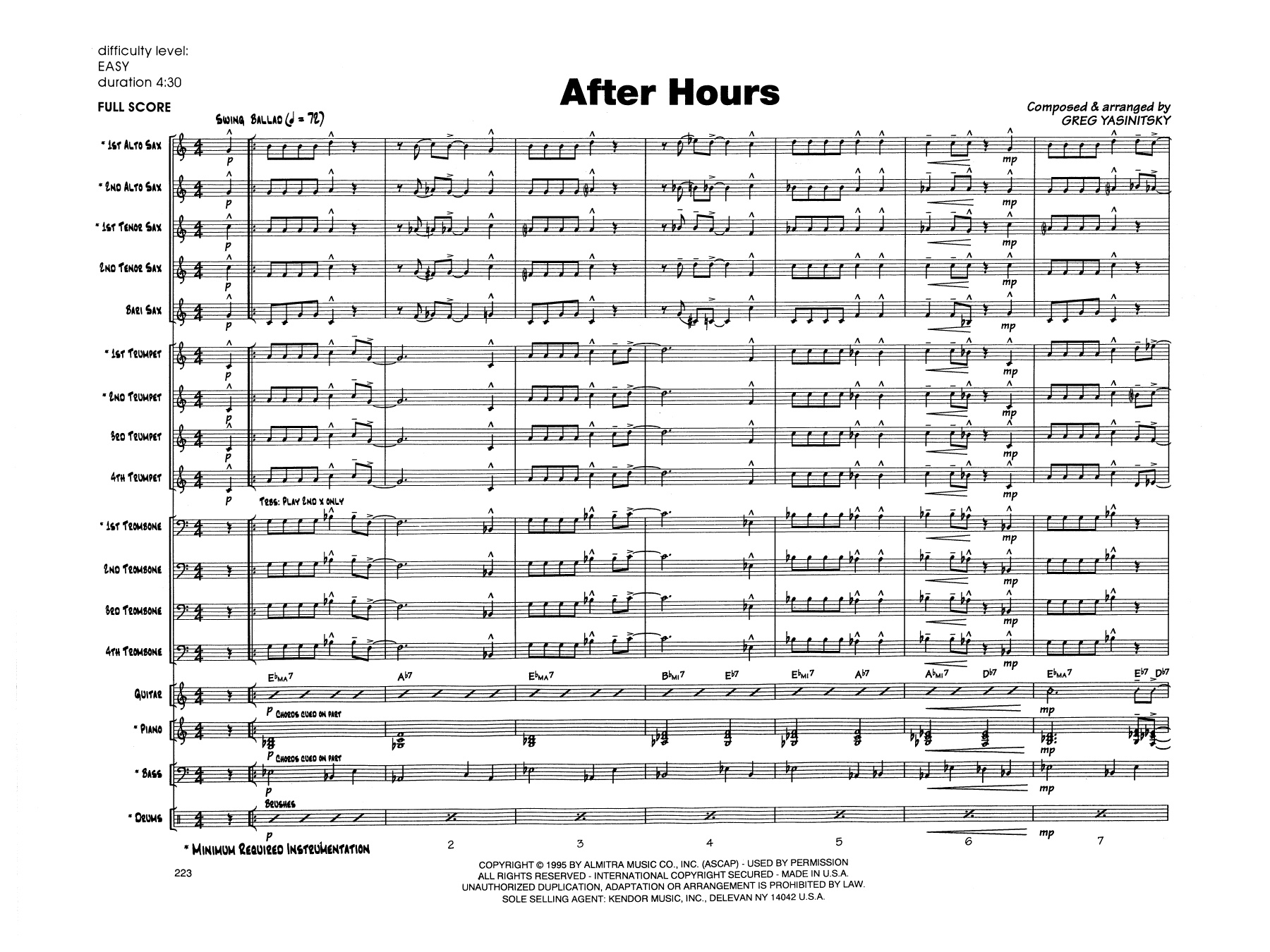 Download Gregory Yasinitsky After Hours - Full Score Sheet Music