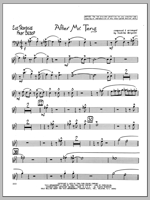 Download Toshiko Akiyoshi After Mr. Teng - 2nd Trombone Sheet Music