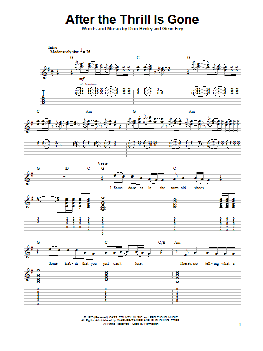 Download Eagles After The Thrill Is Gone Sheet Music
