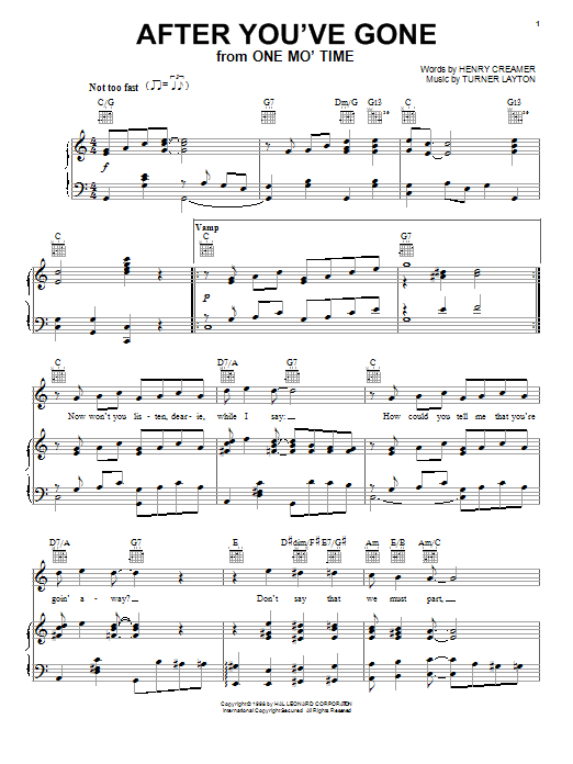 Sophie Tucker After You've Gone sheet music notes printable PDF score