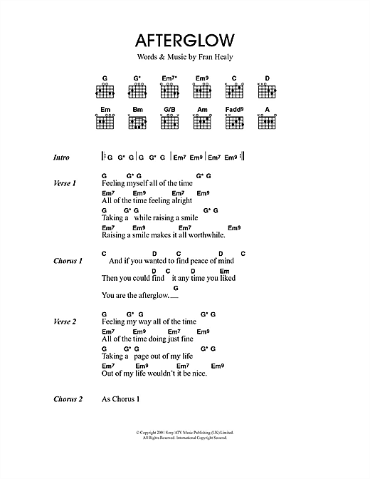 Travis Afterglow sheet music notes printable PDF score