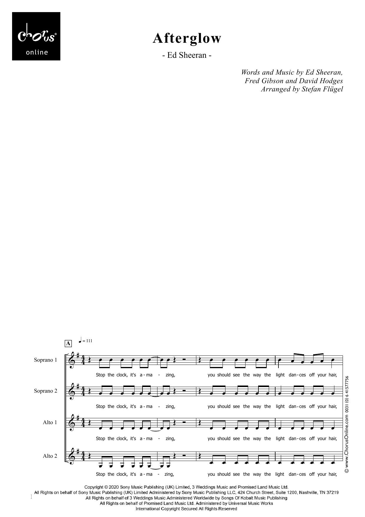 Ed Sheeran Afterglow (arr. Stefan Flugel) sheet music notes printable PDF score