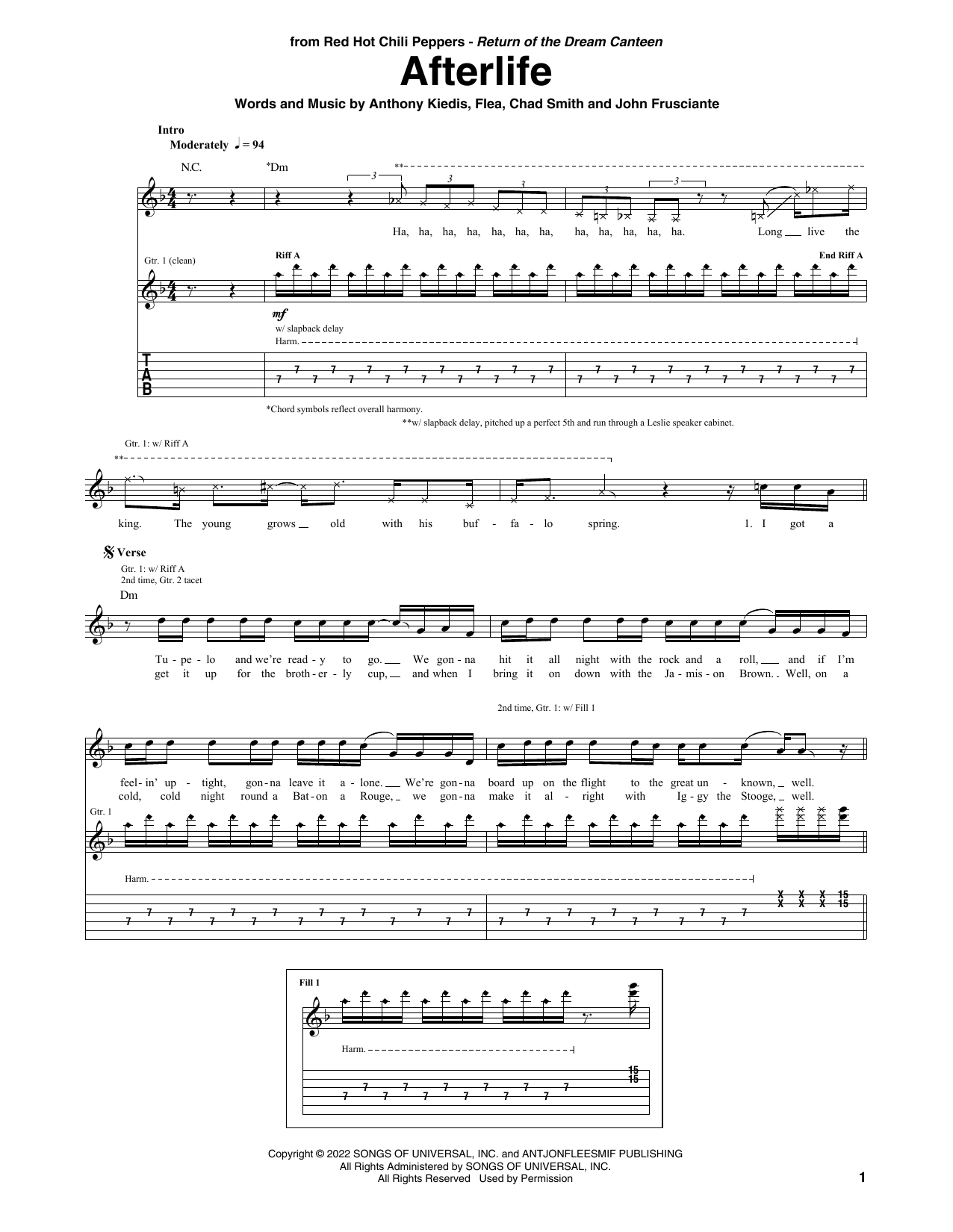 Download Red Hot Chili Peppers Afterlife Sheet Music