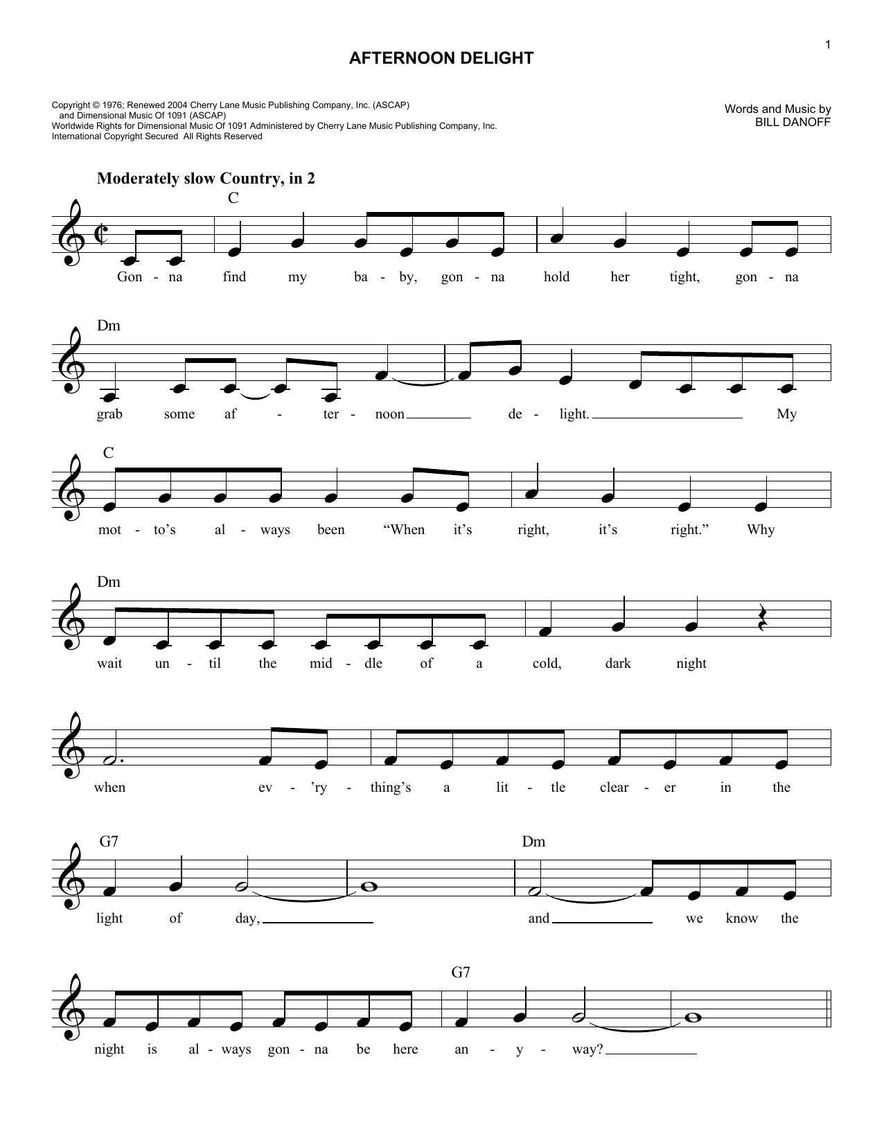 Download Starland Vocal Band Afternoon Delight Sheet Music