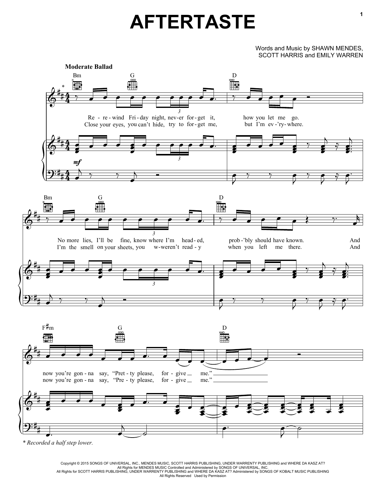 Download Shawn Mendes Aftertaste Sheet Music