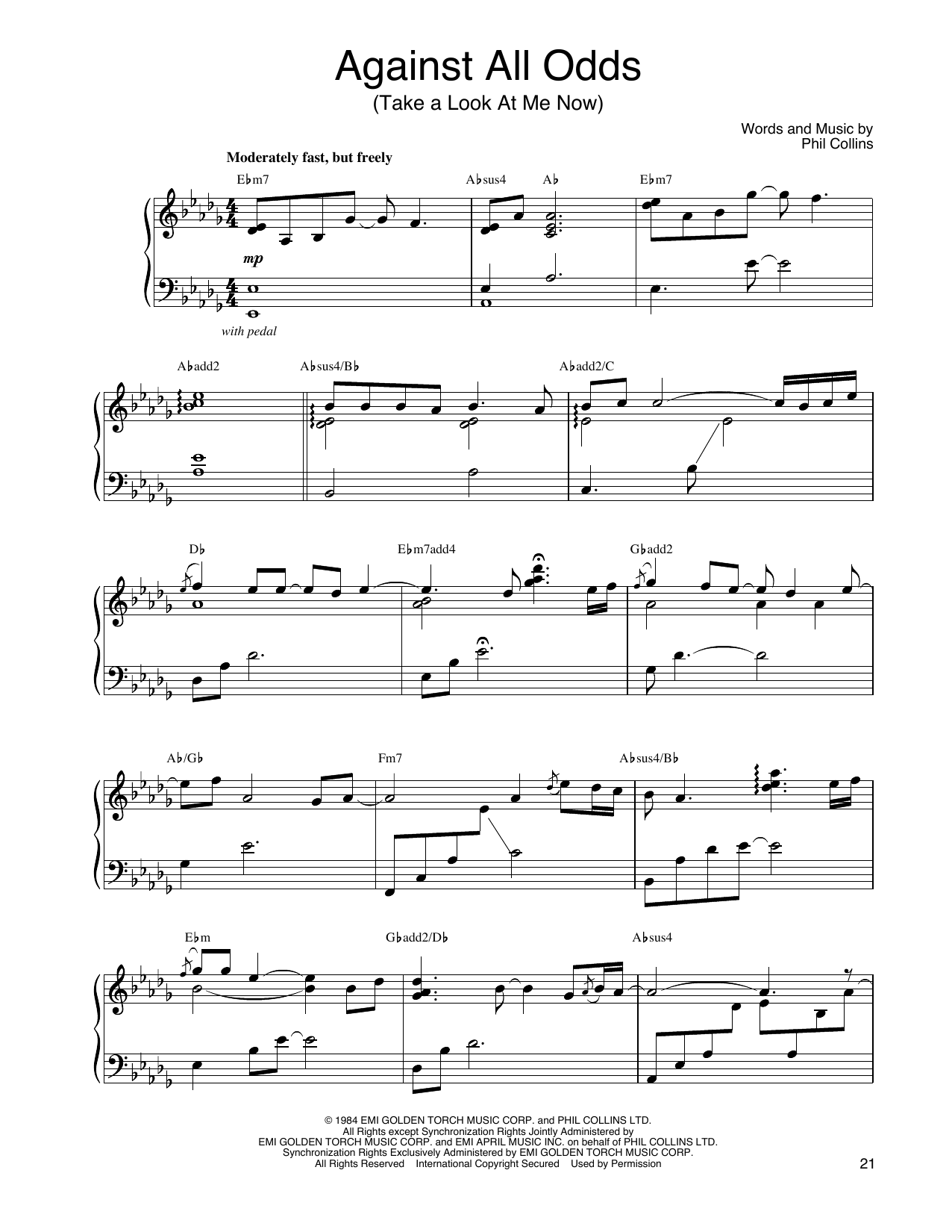 Download John Tesh Against All Odds (Take A Look At Me Now Sheet Music