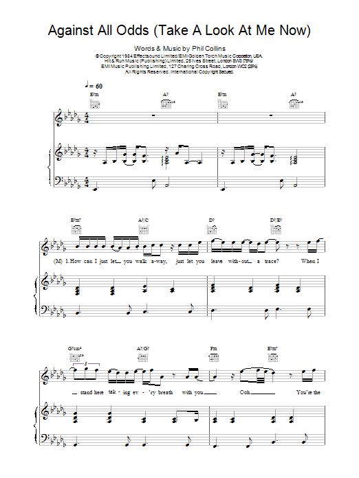 Download Mariah Carey and Westlife Against All Odds (Take A Look At Me Now Sheet Music