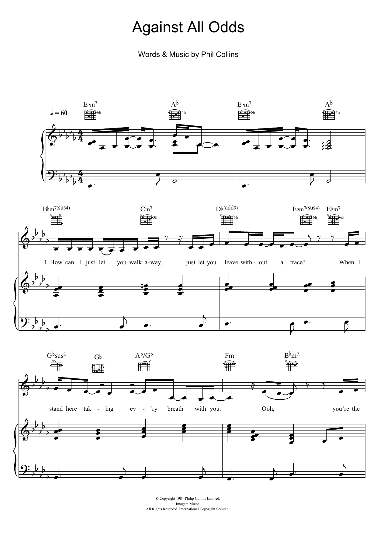 Download Phil Collins Against All Odds (Take A Look At Me Now Sheet Music