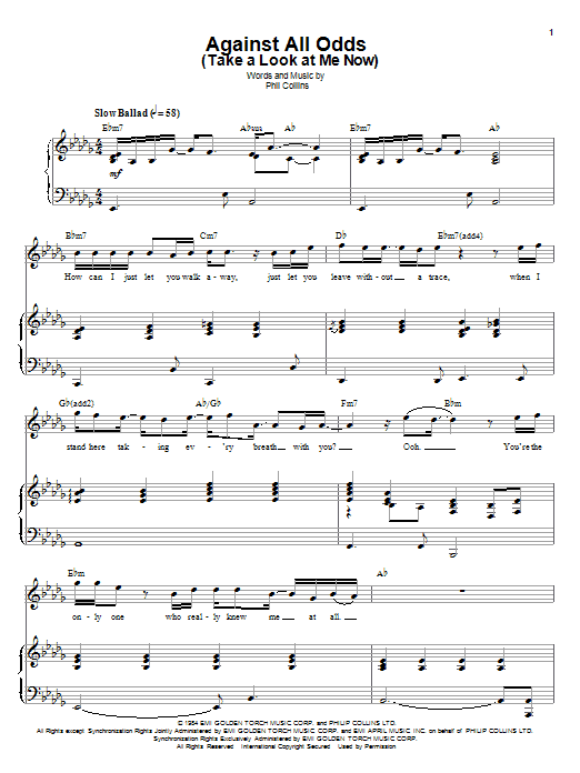 Download Phil Collins Against All Odds (Take A Look At Me Now Sheet Music