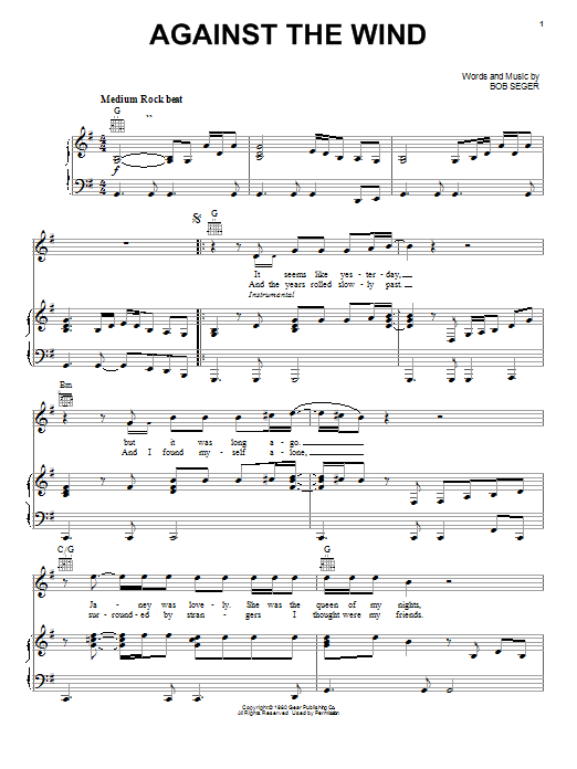 Download Bob Seger Against The Wind Sheet Music