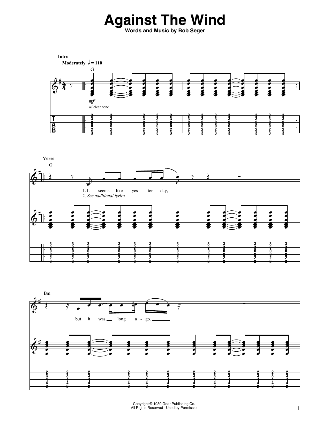 Download Bob Seger Against The Wind Sheet Music