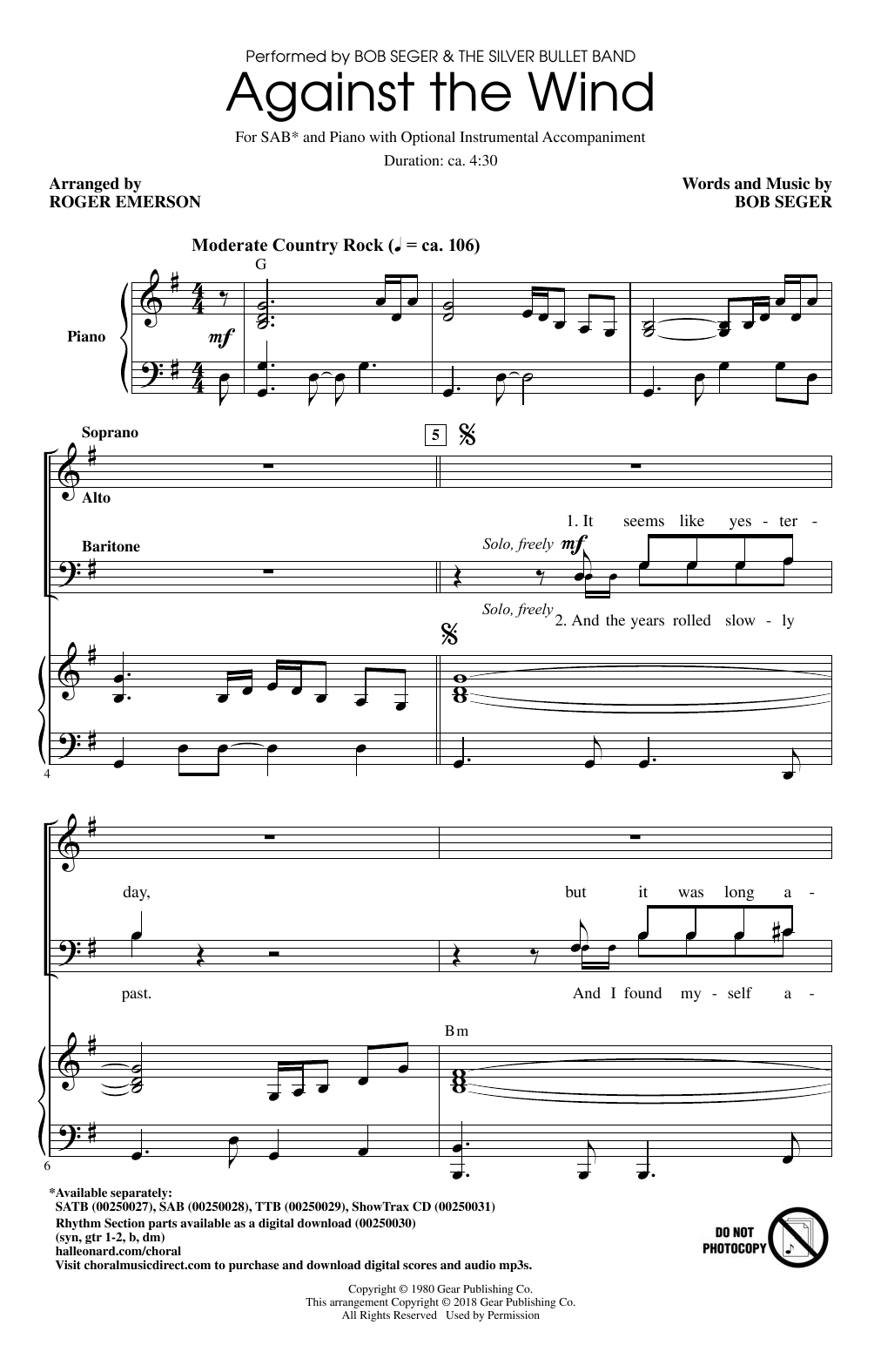 Download Roger Emerson Against The Wind Sheet Music