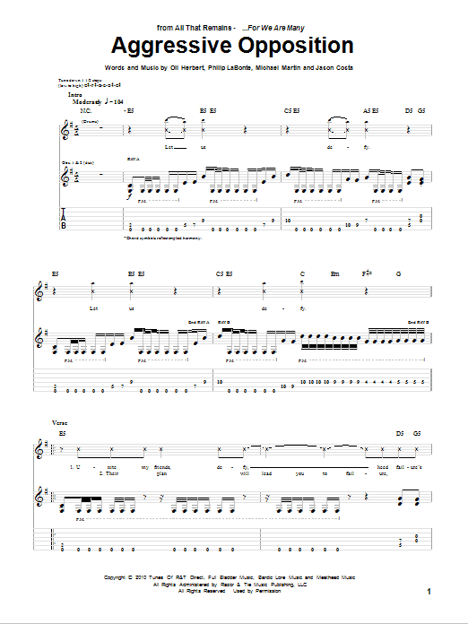 Download All That Remains Aggressive Opposition Sheet Music