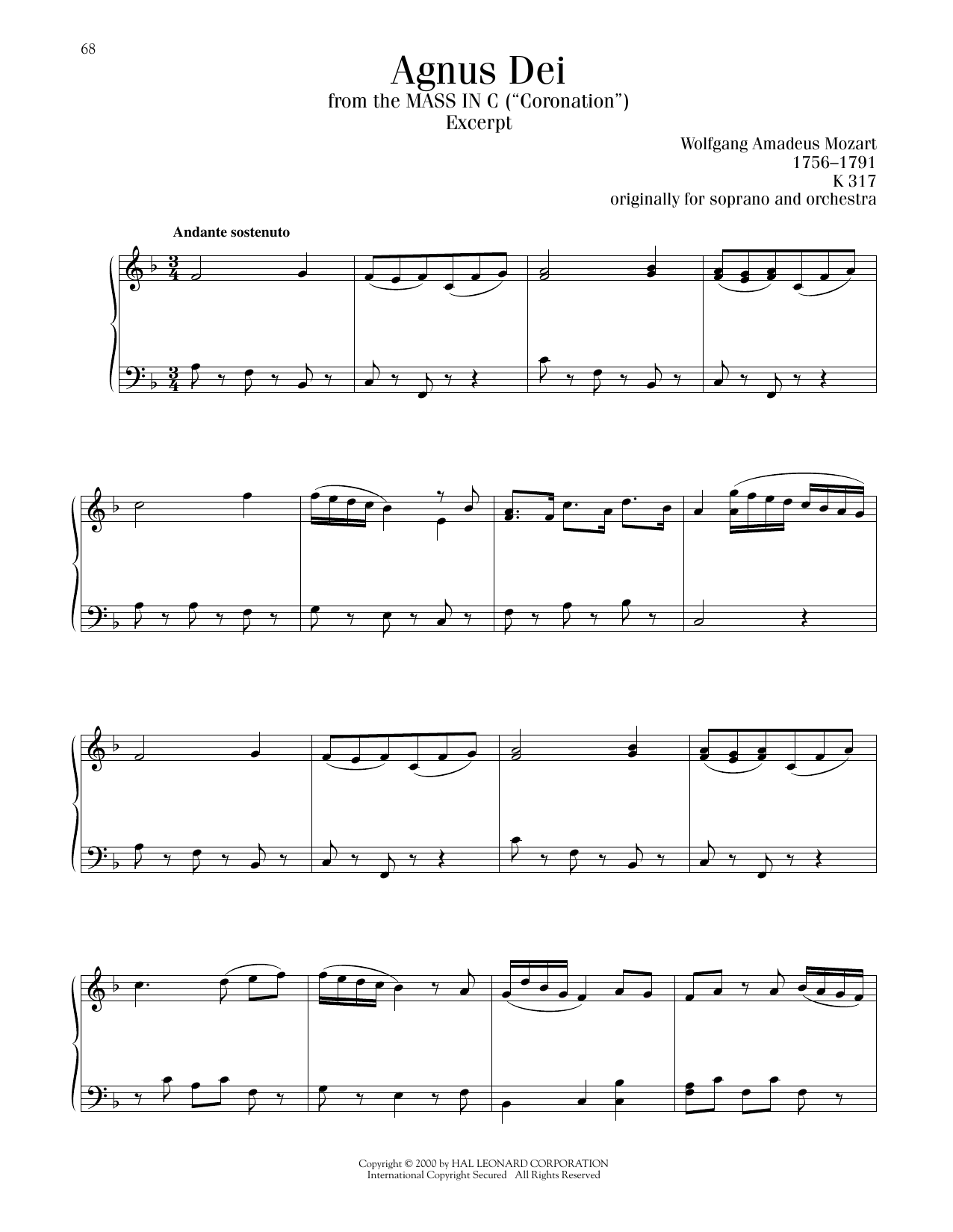 Wolfgang Amadeus Mozart Agnus Dei, Excerpt sheet music notes printable PDF score