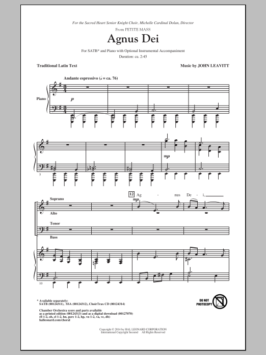 Download John Leavitt Agnus Dei (from Petite Mass) Sheet Music