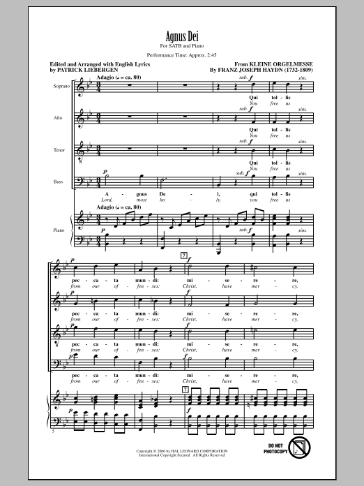 Download Franz Joseph Haydn Agnus Dei (arr. Patrick Liebergen) Sheet Music