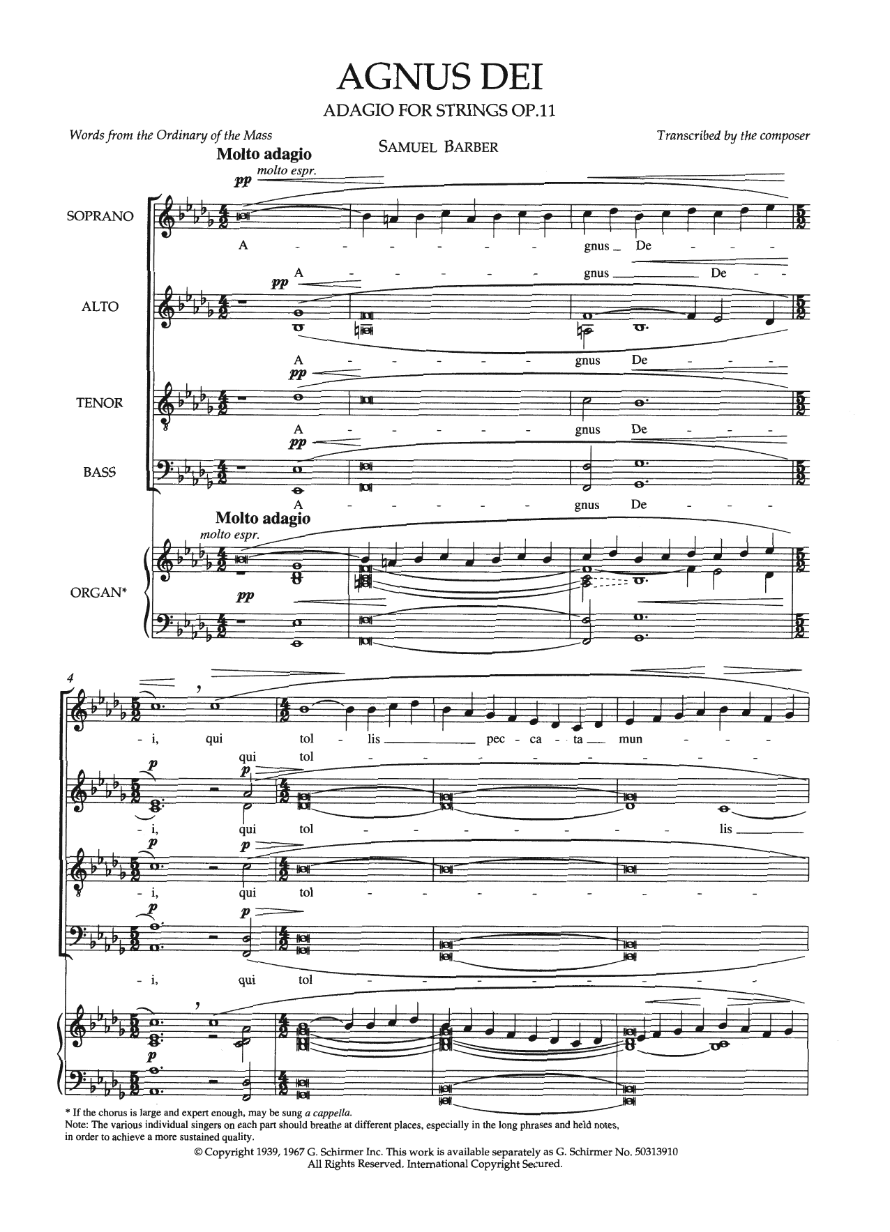 Download Samuel Barber Agnus Dei Sheet Music