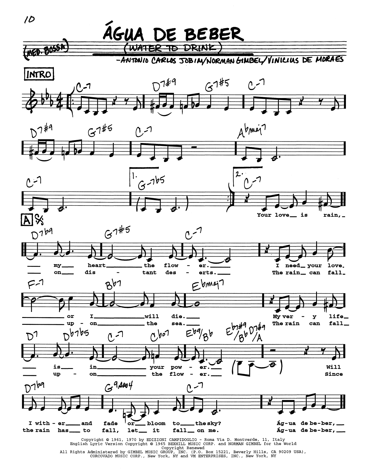 Antonio Carlos Jobim Água De Beber (Water To Drink) (Low Voice) sheet music notes printable PDF score