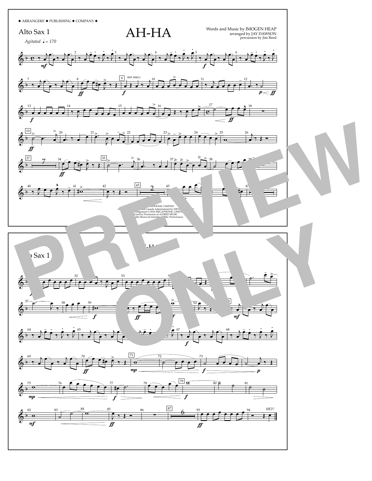 Download Jay Dawson Ah-ha - Alto Sax 1 Sheet Music