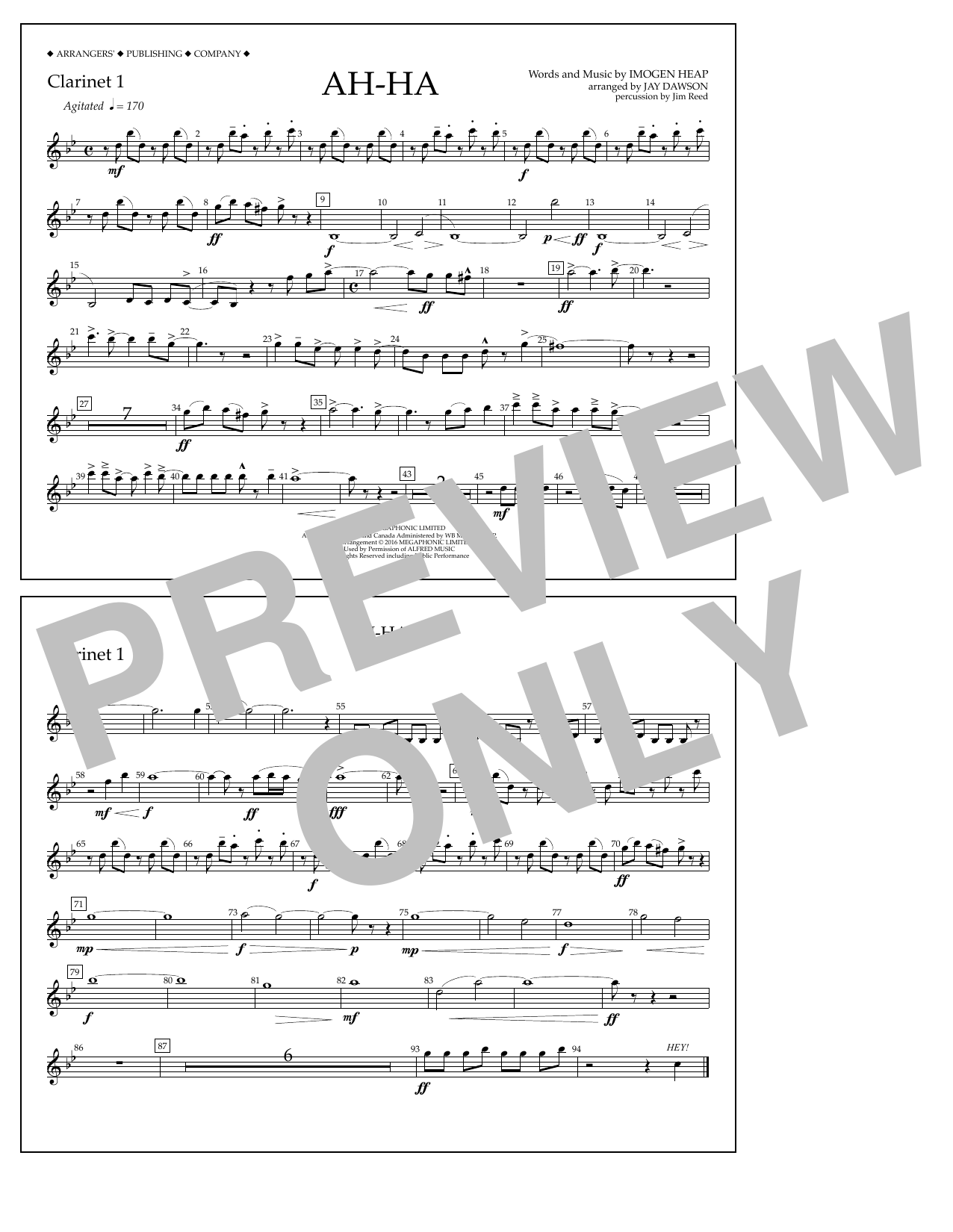 Download Jay Dawson Ah-ha - Clarinet 1 Sheet Music
