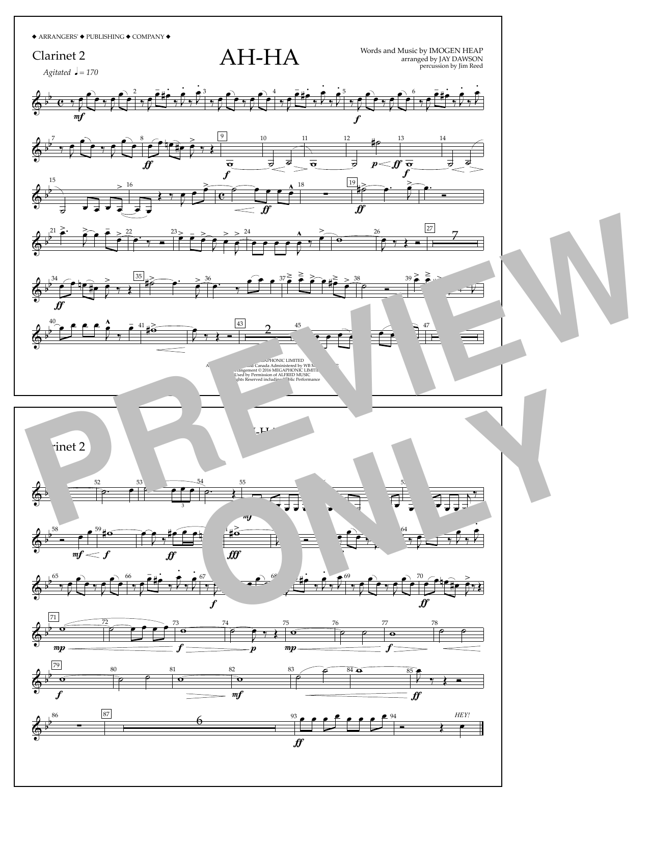 Download Jay Dawson Ah-ha - Clarinet 2 Sheet Music