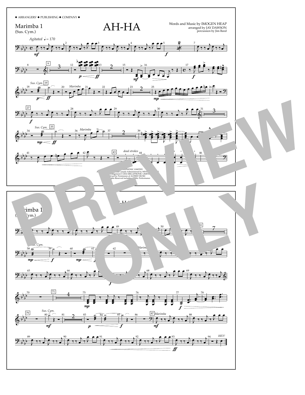Download Jay Dawson Ah-ha - Marimba 1 Sheet Music