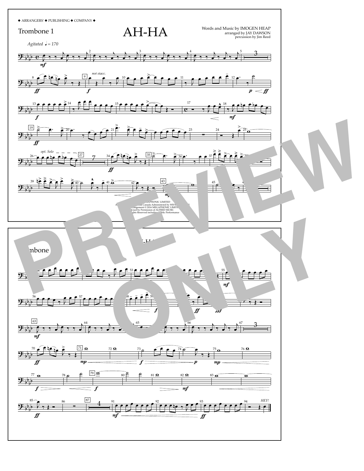 Download Jay Dawson Ah-ha - Trombone 1 Sheet Music